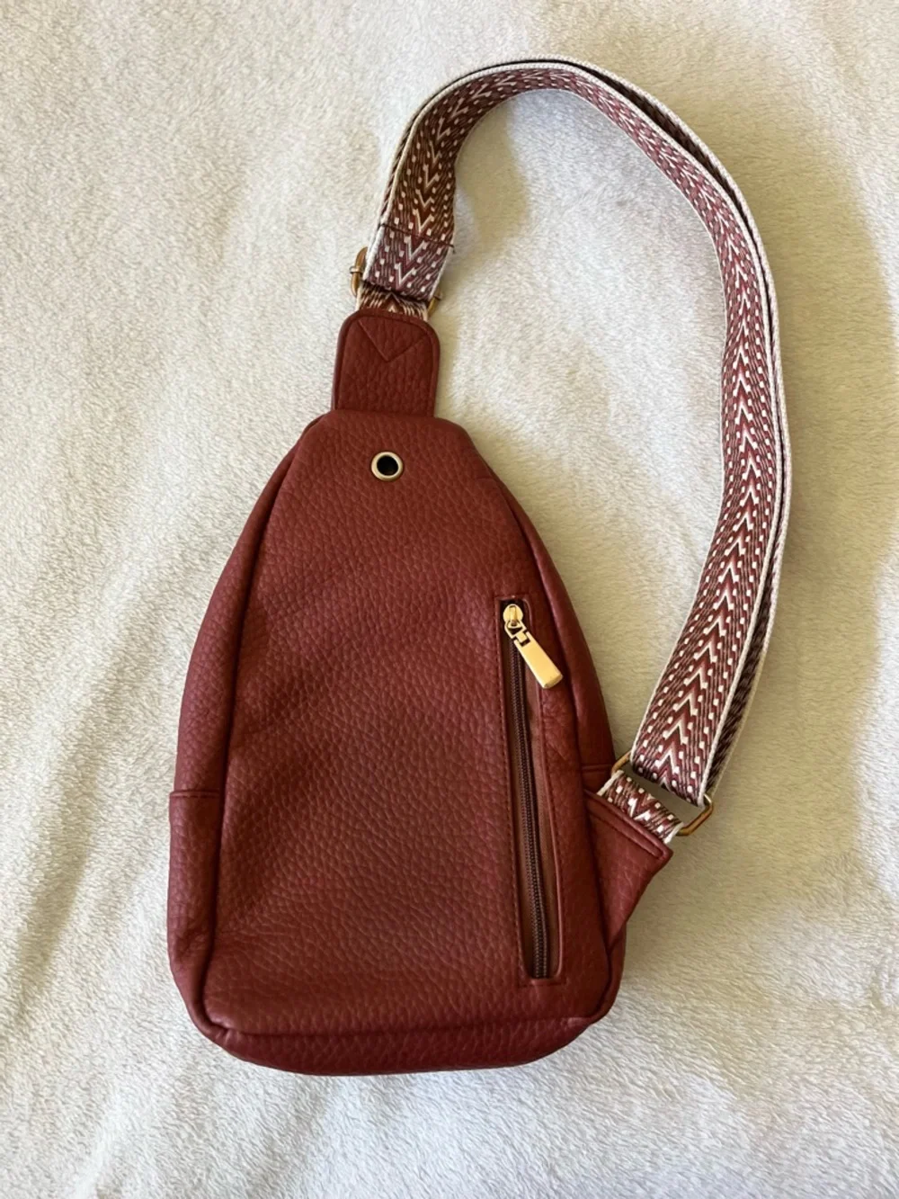 Women’s Crossbody Sling Bag in Burgundy with Gold Hardware